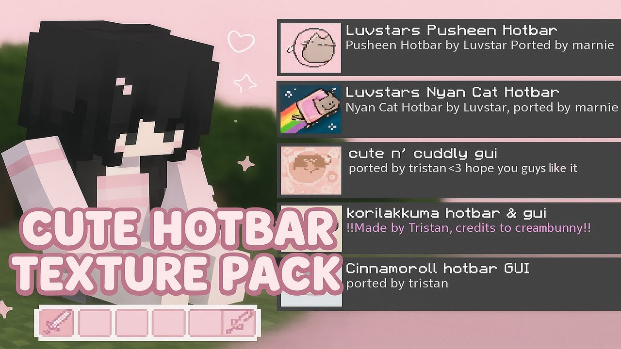 ❀ Minecraft BE cute hotbar gui texture packs ❀