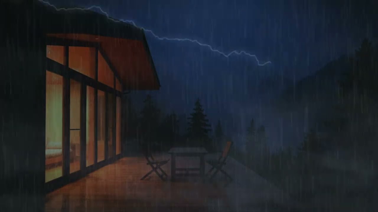 Deep Forest Rain Around a Cozy Cabin 🌧 (No Ads) | Dark Cabin Deck Rain for Deep Sleep