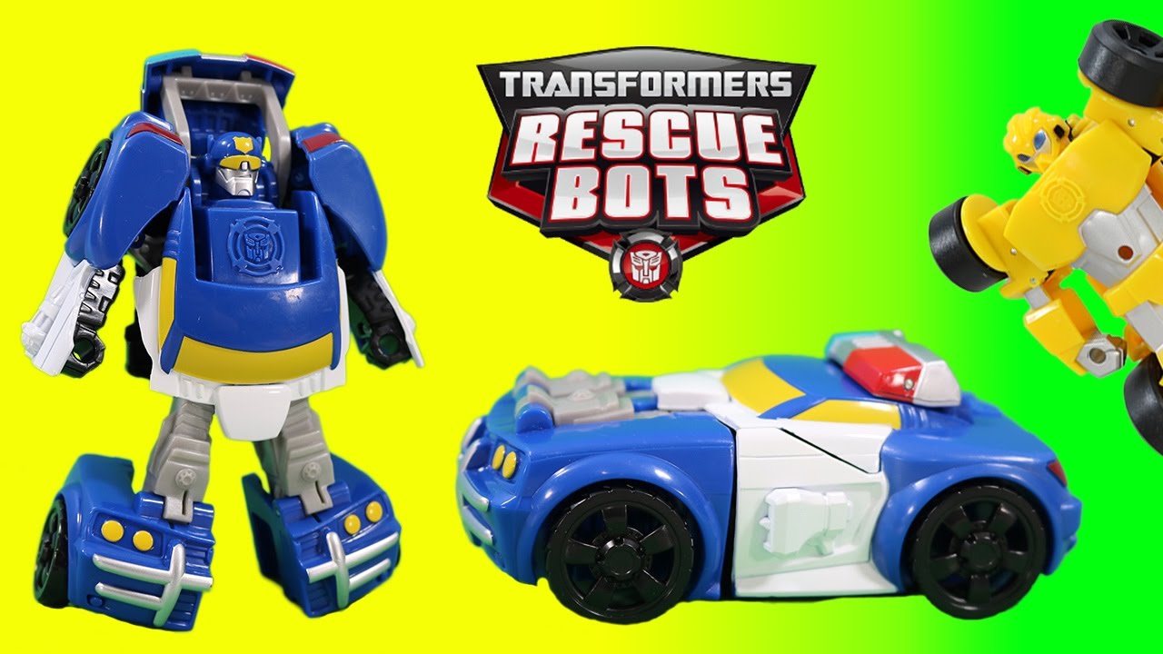 Transformers Rescue Bots Chase The Police-Bot Adventure with Bumblebee, Heatwave & Hoist!