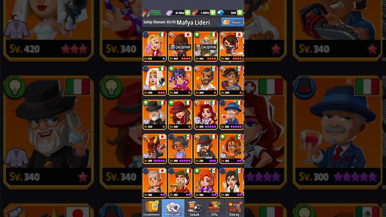 Idle Mafia - Karakter inceleme, Hızlı Karakter kasma ve hangi karakterler neden kasılır? (RANK 52)