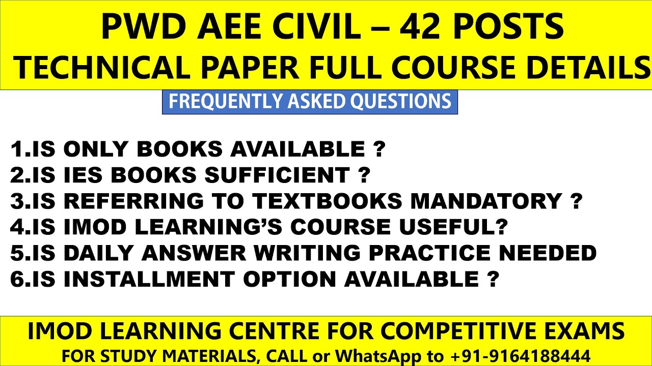 PWD AEE TECHNICAL PAPER FULL COURSE | PWD AEE BOOKS 2024 | CIVIL ENGINEERING AE AEE | IMOD LEARNING