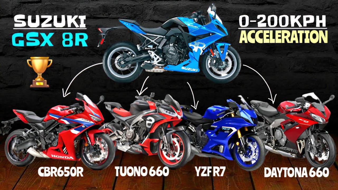 2025 Suzuki GSX 8R 🆚️ CBR650R 🆚️ YZF R7 🆚️ Daytona 660 | 0-200kph Acceleration Attempt 🔥