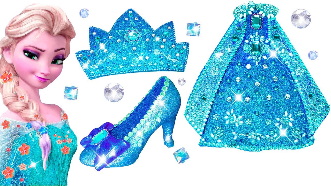 Play Doh Making Colorful Sparkle Disney Princess Frozen Elsa Dress Crown and High Heels Play Doh Toy