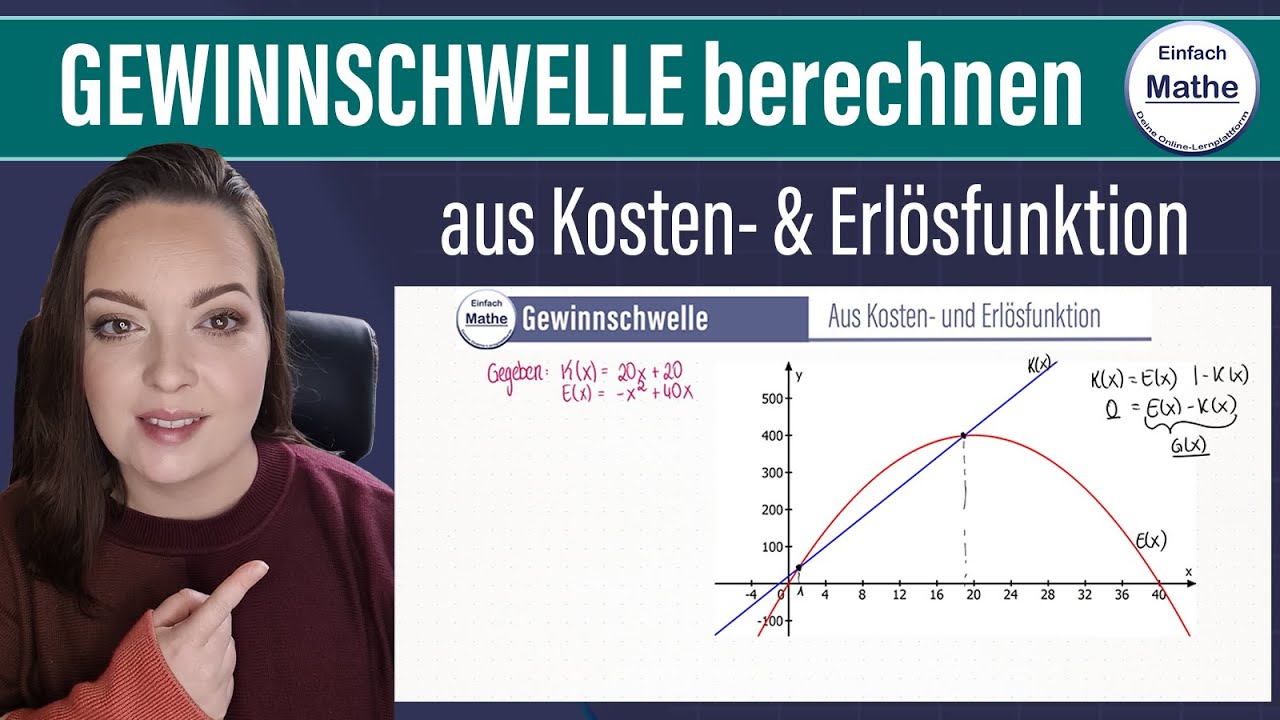 GEWINNSCHWELLE aus Kosten- und Erlösfunktion berechnen by einfach mathe!