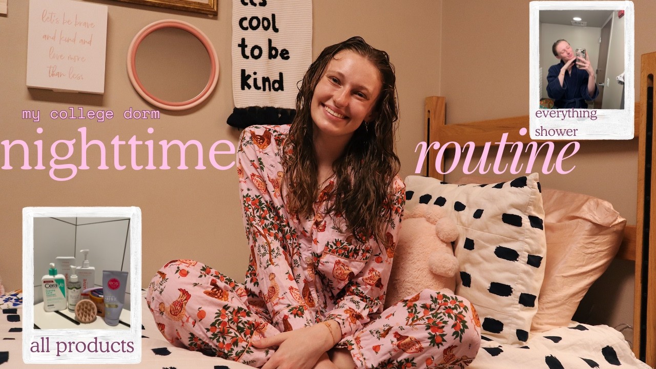 my college dorm nighttime routine!! everything shower, products, etc.