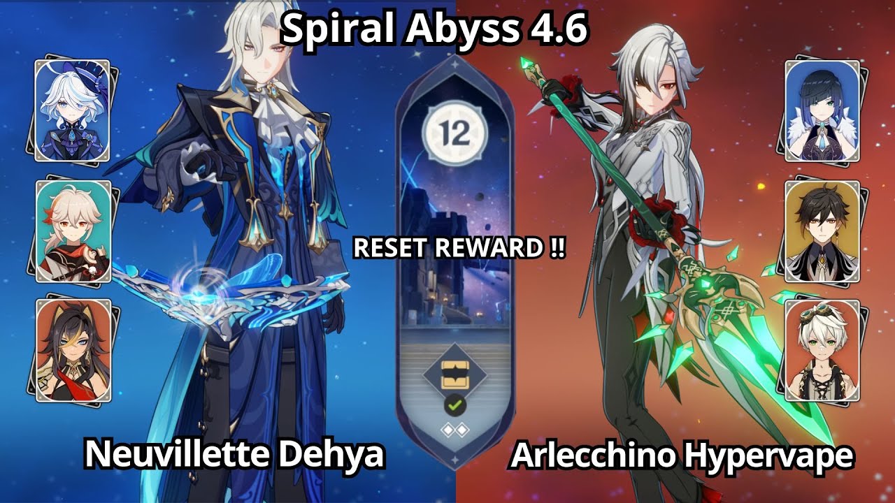 C0 Neuvillette Dehya & C0 Arlecchino Hypervape - Spiral Abyss 4.6 Floor 12 Genshin Impact