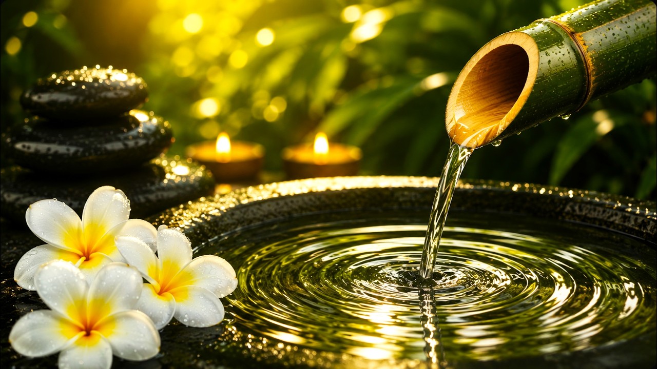 Relaxing Music: Bamboo Water Fountain + Healing Piano 🌿 Sleep Music, Meditation and Nature Sounds