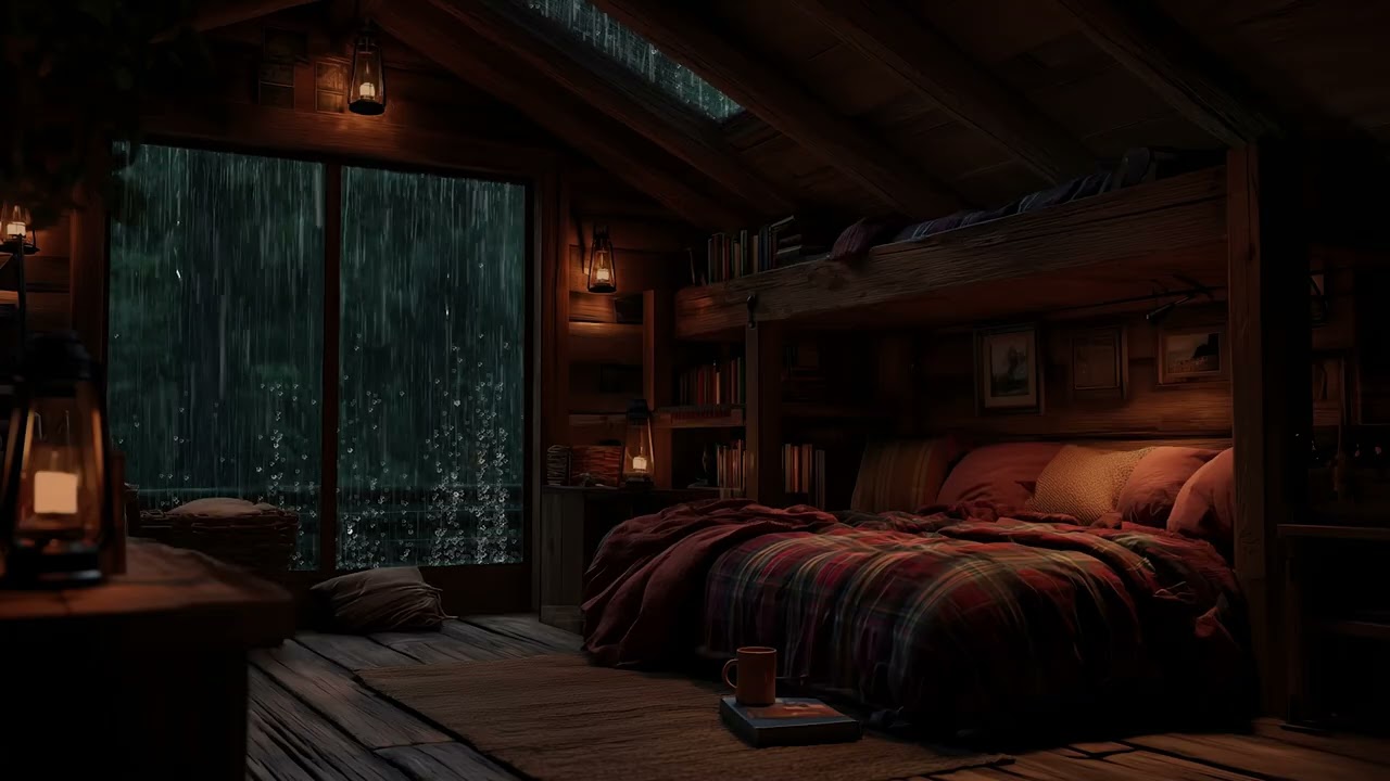 Gentle Night Rain with Thunder Sounds for Relaxation and Sleep Ambience