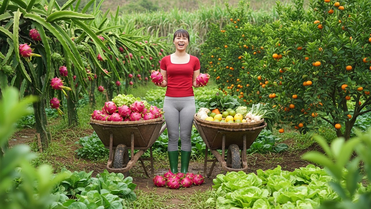 Harvesting Tons of Dragon Fruit by Tricycle – Bringing a Huge Harvest to Village Market