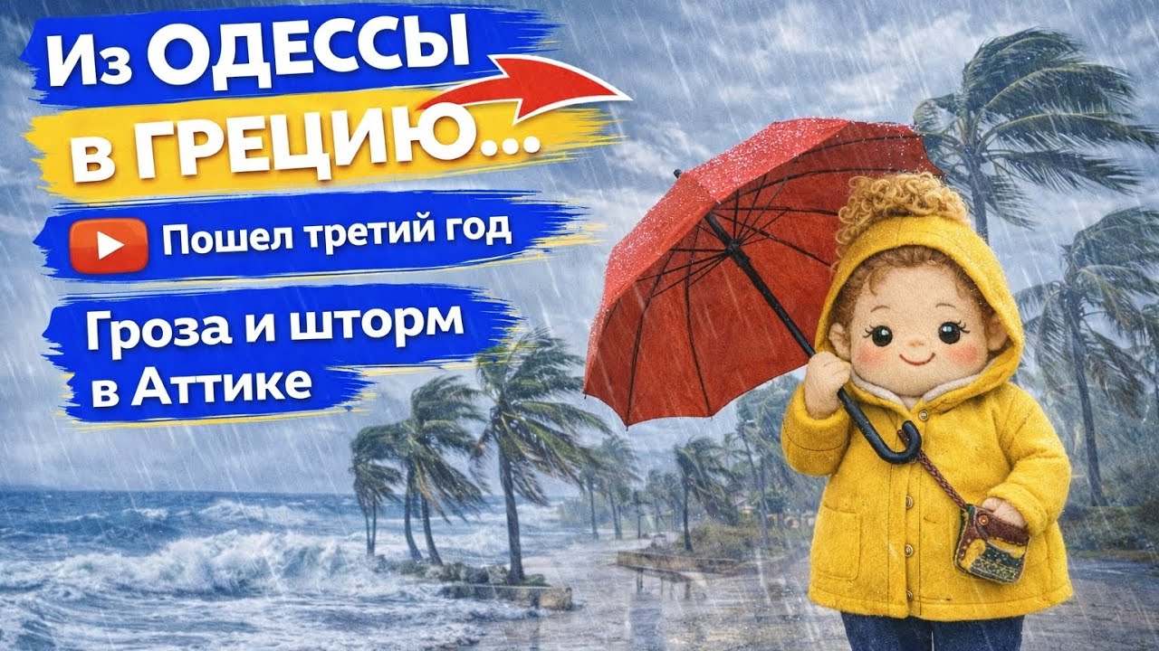 Ливень в Аттике. Проказенила 1 день. Поход в гости. Черепахи и коты День 16 и 17