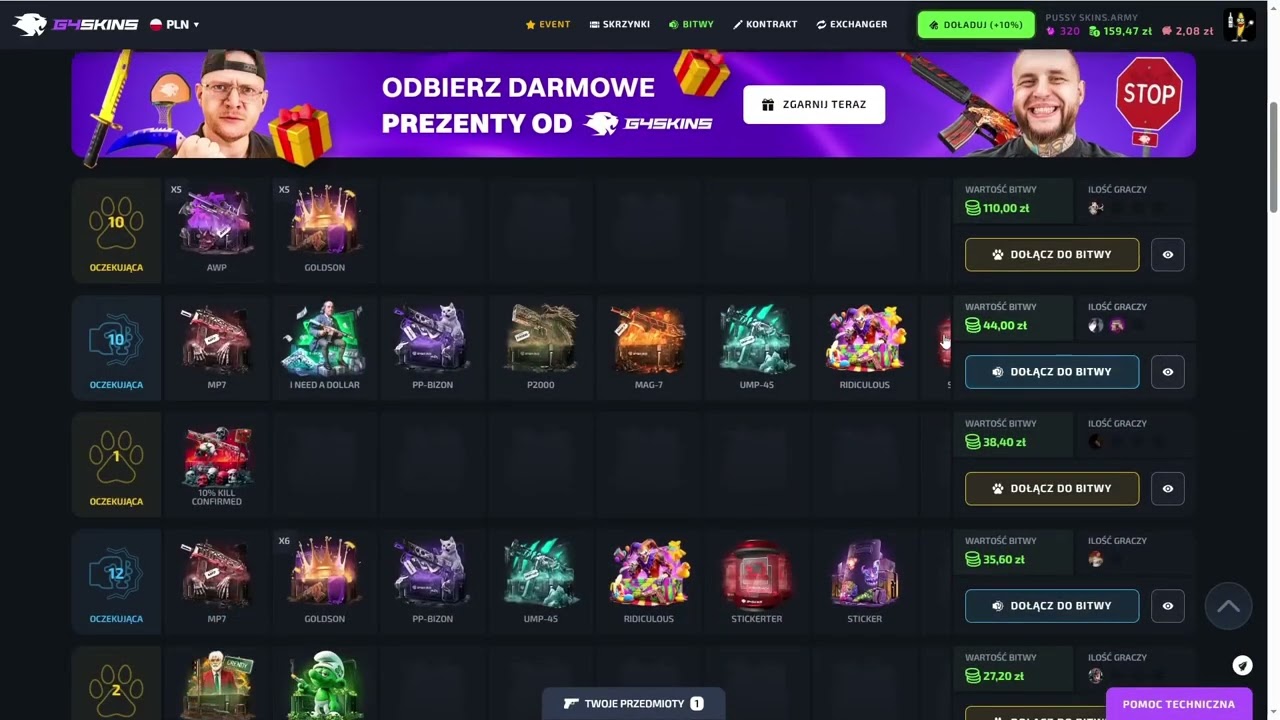 POWRÓT na G4SKINS ze sporym budżetem!!! (KONKURS NA SKINA 50PLN)