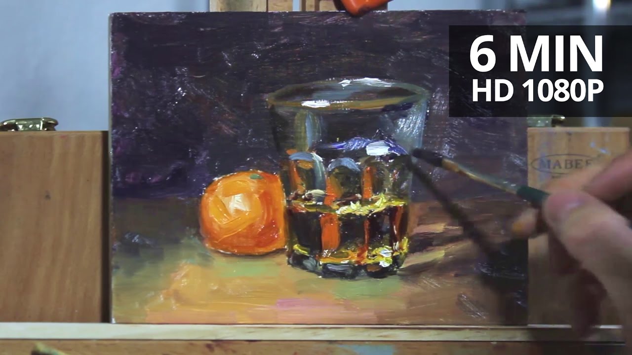 Painting realistic glass, whiskey and clementine demonstration by Aleksey Vaynshteyn