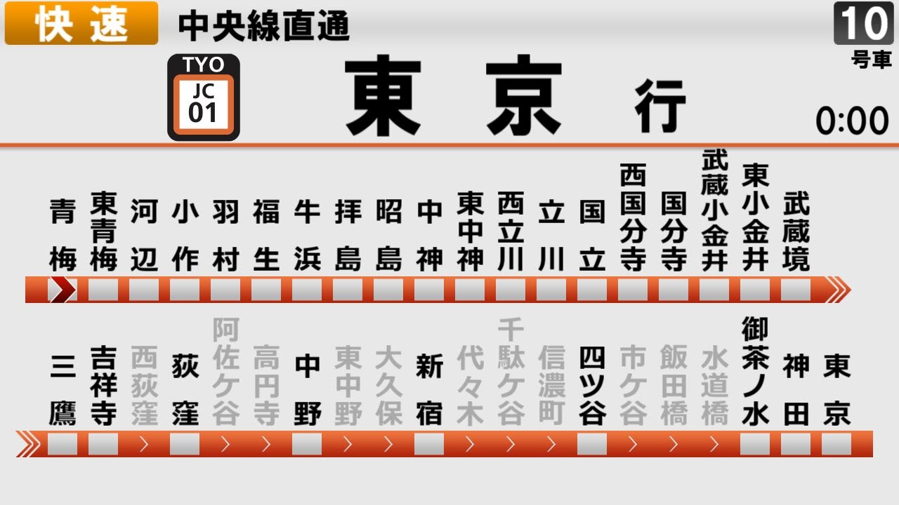 【架空LCD】JR青梅・中央線 快速(土休日) 青梅→東京【全駅ﾅﾝﾊﾞﾘﾝｸﾞ対応】