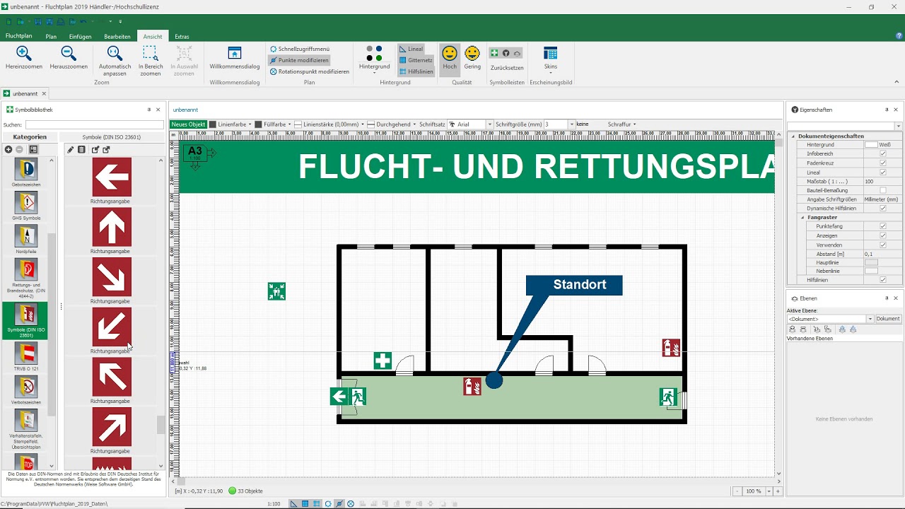 Flucht- und Rettungsplan nach DIN ISO 23601 erstellen - Fluchtplan24.de Video-Tutorial