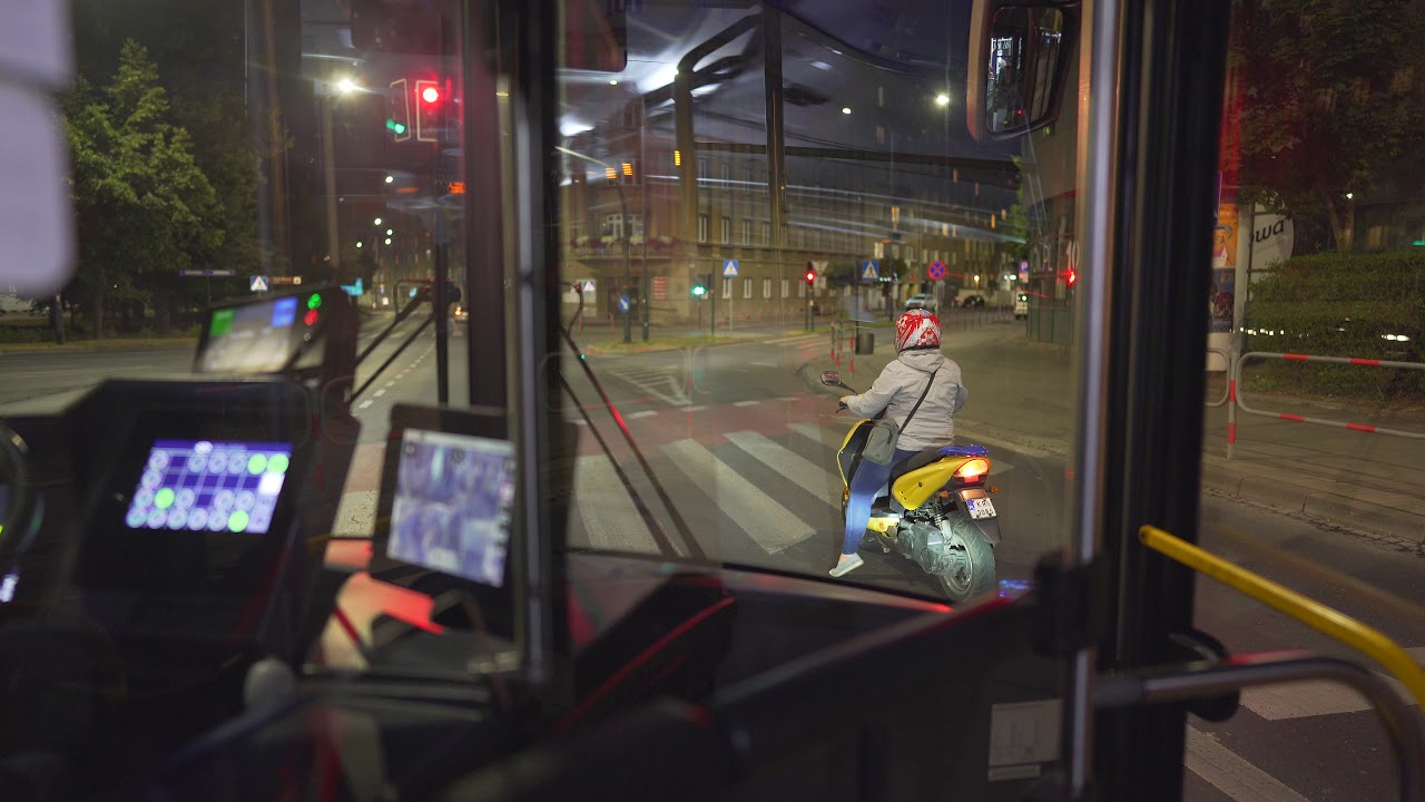 Poland, Kraków, electric bus 503 night ride from Nowy Kleparz to Plac Inwalidów