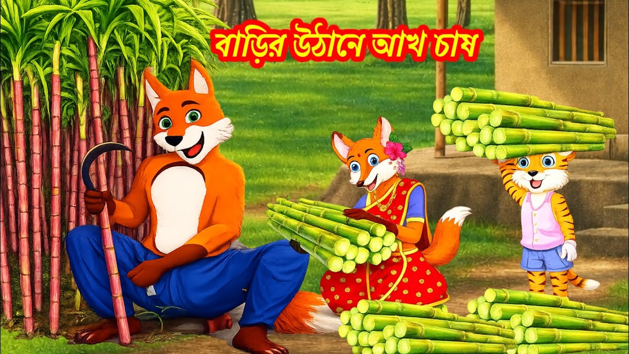 বাড়ির উঠানে আঁখ চাষ Fox cartoon। Bangla Cartoon। Siyaler Cartoon। Rupkothar golpo।cartoon vedio