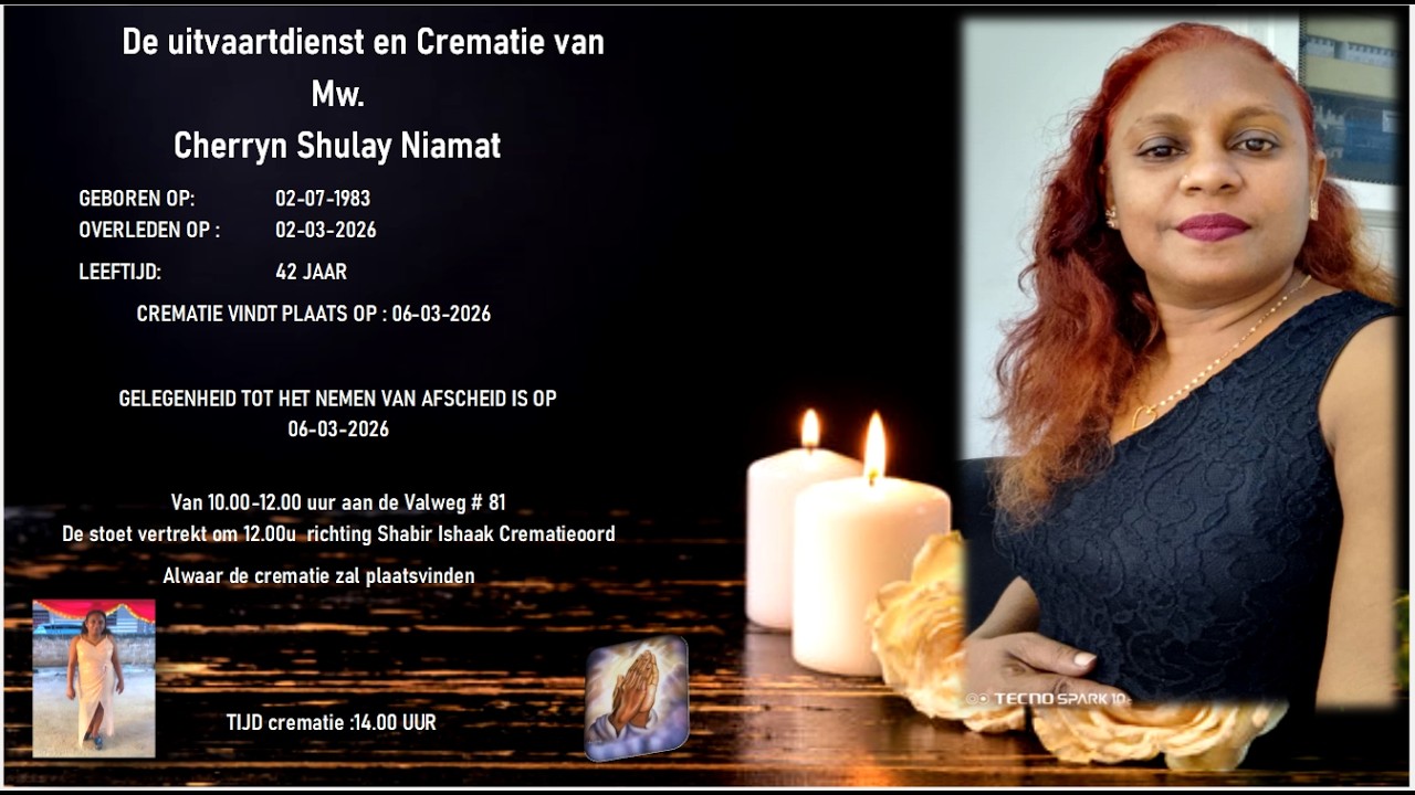 De uitvaartdienst en Crematie van  Mw. Cherryn Shulay Niamat