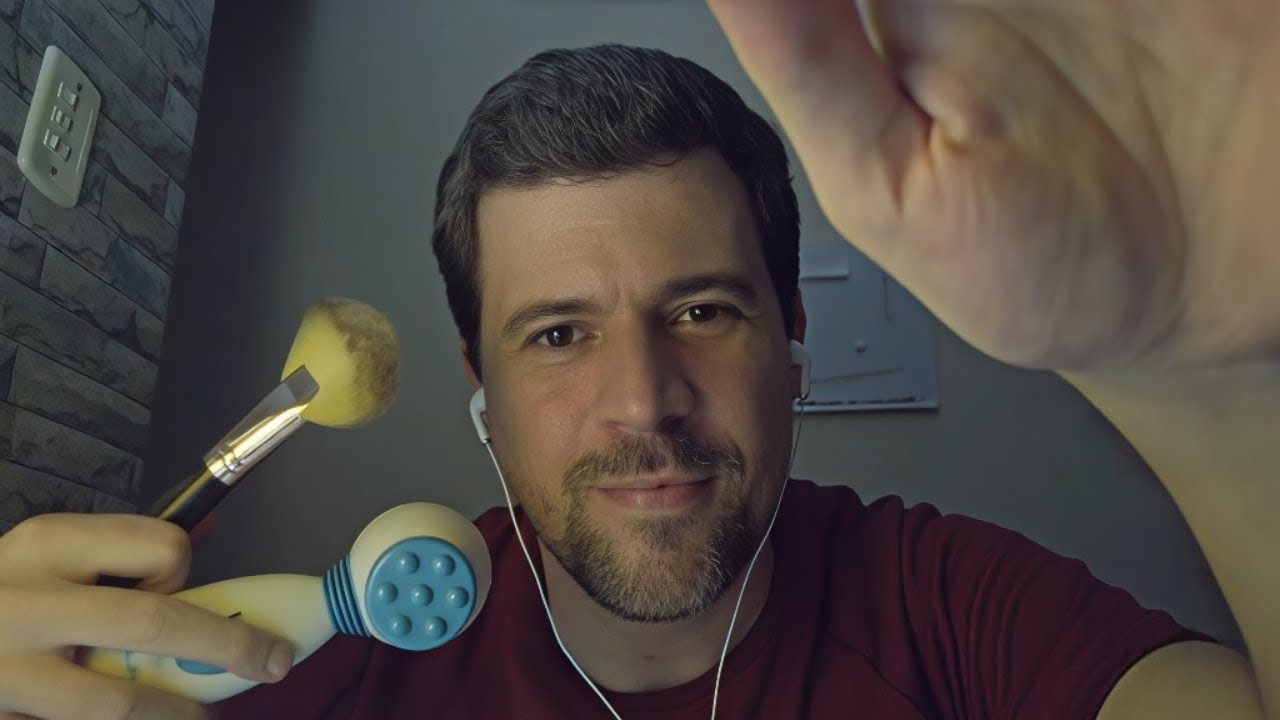 ASMR SUSSURRO MASSAGEM no ROSTO CABEÇA e NUCA Tirando Tensão e teste com MASSAGEADOR nas suas COSTAS