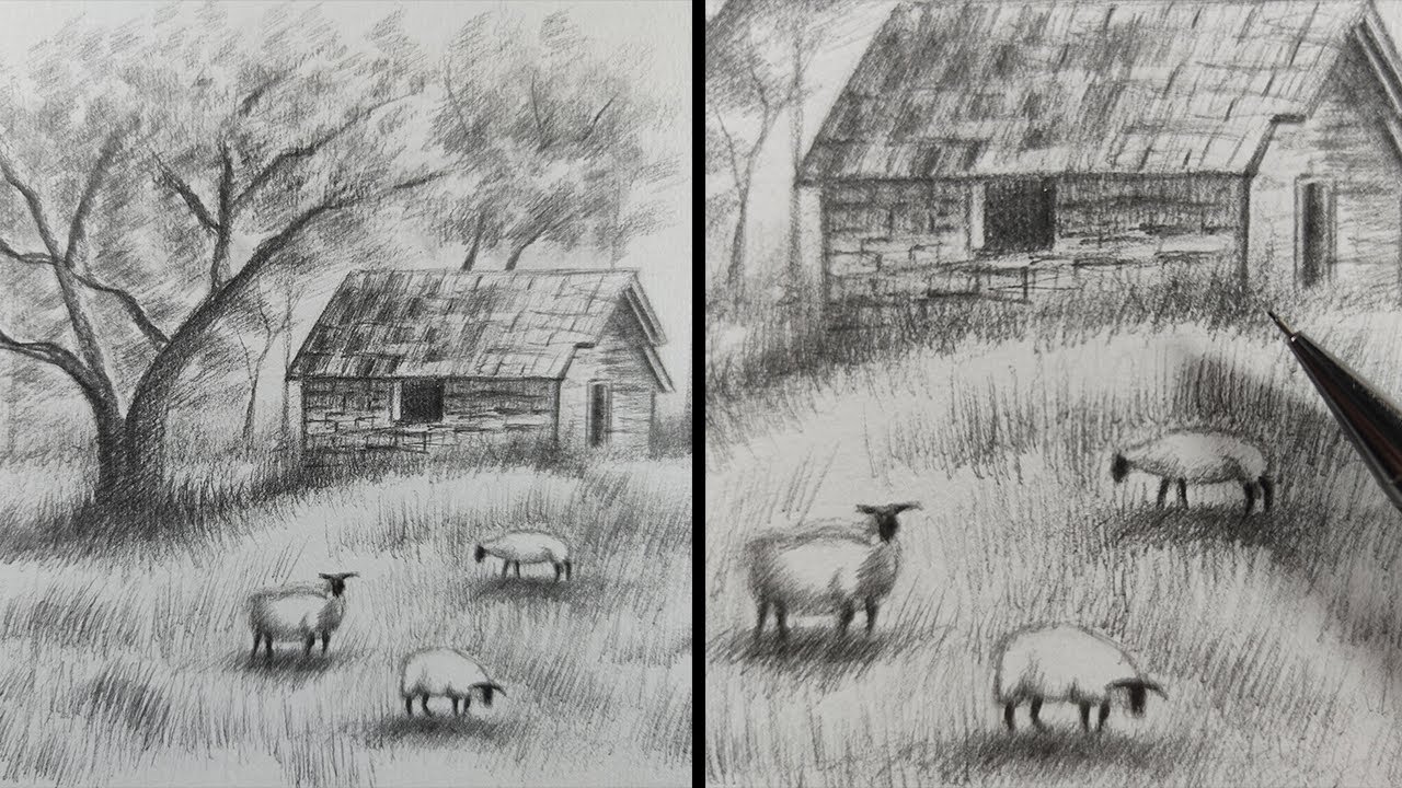Como Dibujar un PAISAJE Fácil y Bonito a Lápiz Paso a Paso