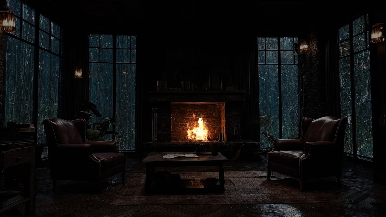 Heavy Forest Rainstorm ⛈️ Rain on the Window Glass | Dark Night Ambience for Deep Sleep