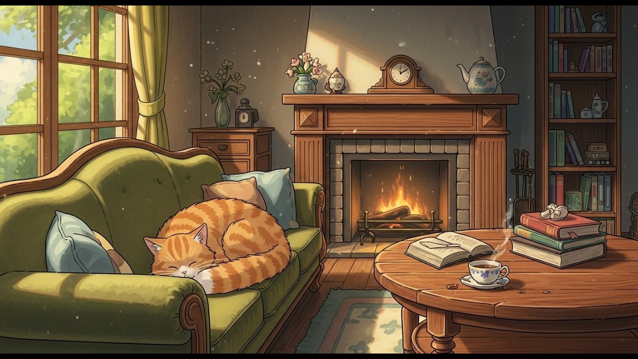 Cozy Rainy Night Fireplace 🔥 Calm Lofi Beats for Deep Sleep & Study Time
