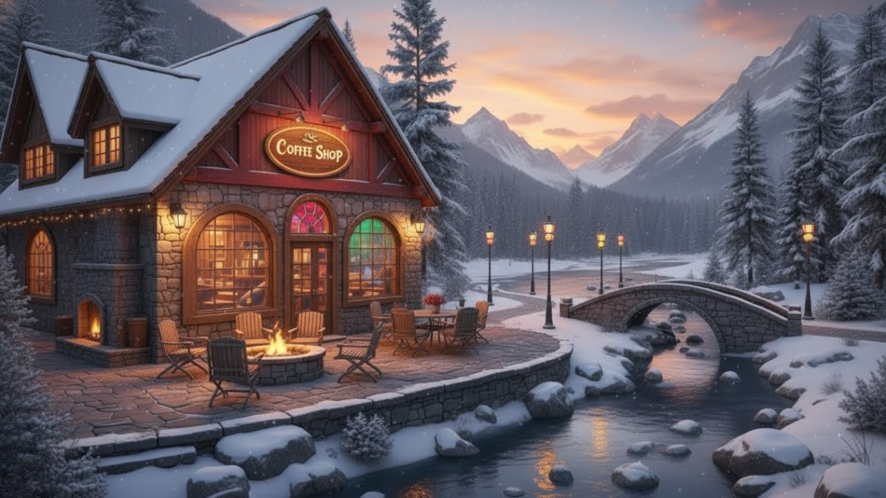 Deep Winter Night Jazz ❄️ Snowy Cafe Atmosphere & Cozy Fireplace Sounds