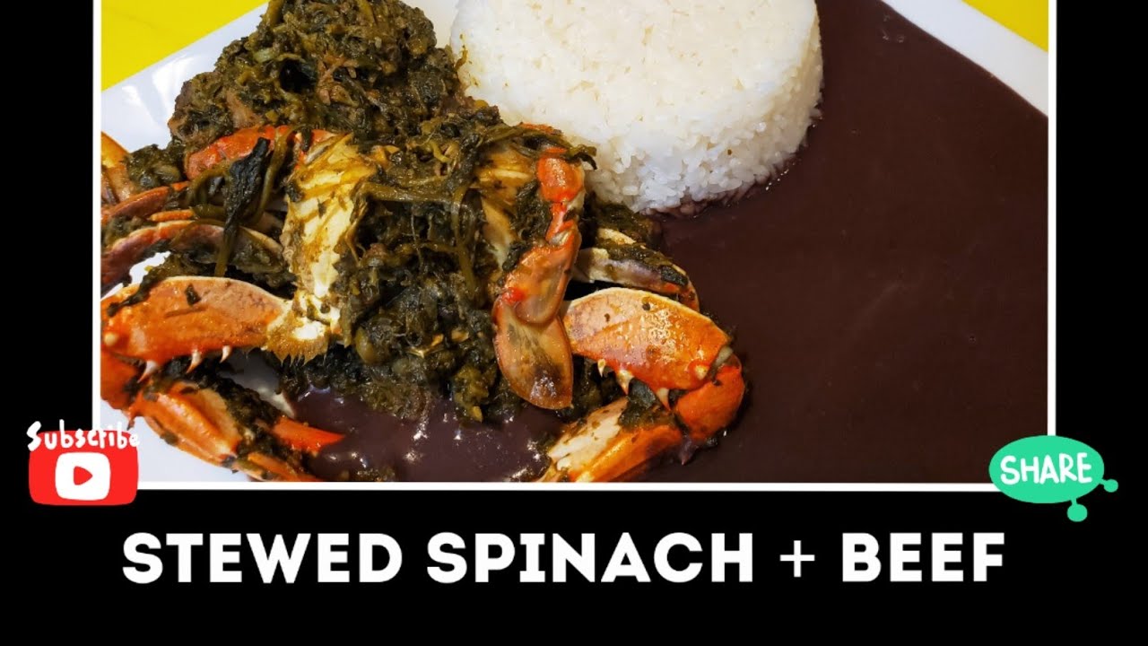 HAITIAN STEWED SPINACH WITH BEEF | BLUE CRABS WATERCRESS GREEN BEANS | LEGUME EPINA || A TASTE OF K