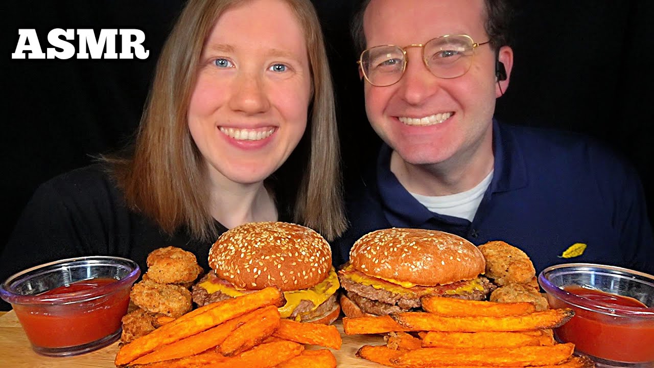 ASMR DOUBLE CHEESEBURGER PARTY MUKBANG (No Talking) EATING SOUNDS