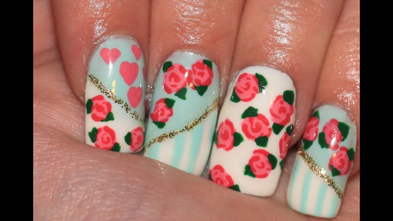Vintage Floral Design - Hand-Painted Roses Nail Tutorial