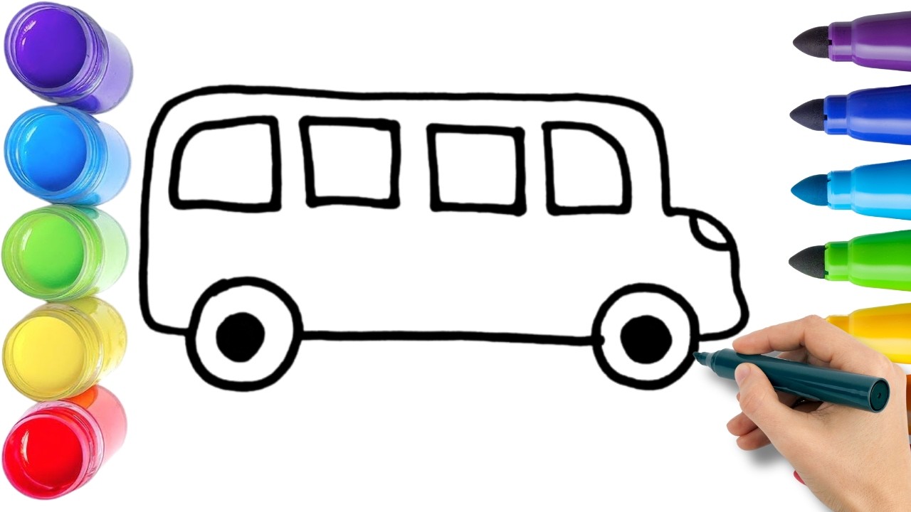 Как нарисовать милый автобус. Рисование, раскрашивание и живопись для детей и малышей. Детское ис...