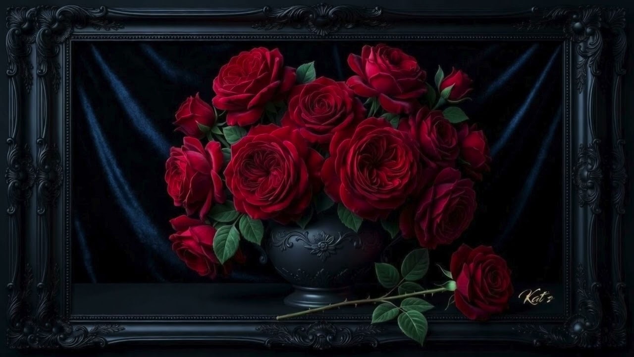 Deep Red Roses on Midnight Velvet | 4K Frame TV Art | screensaver | Rosas rojas sobre terciopelo
