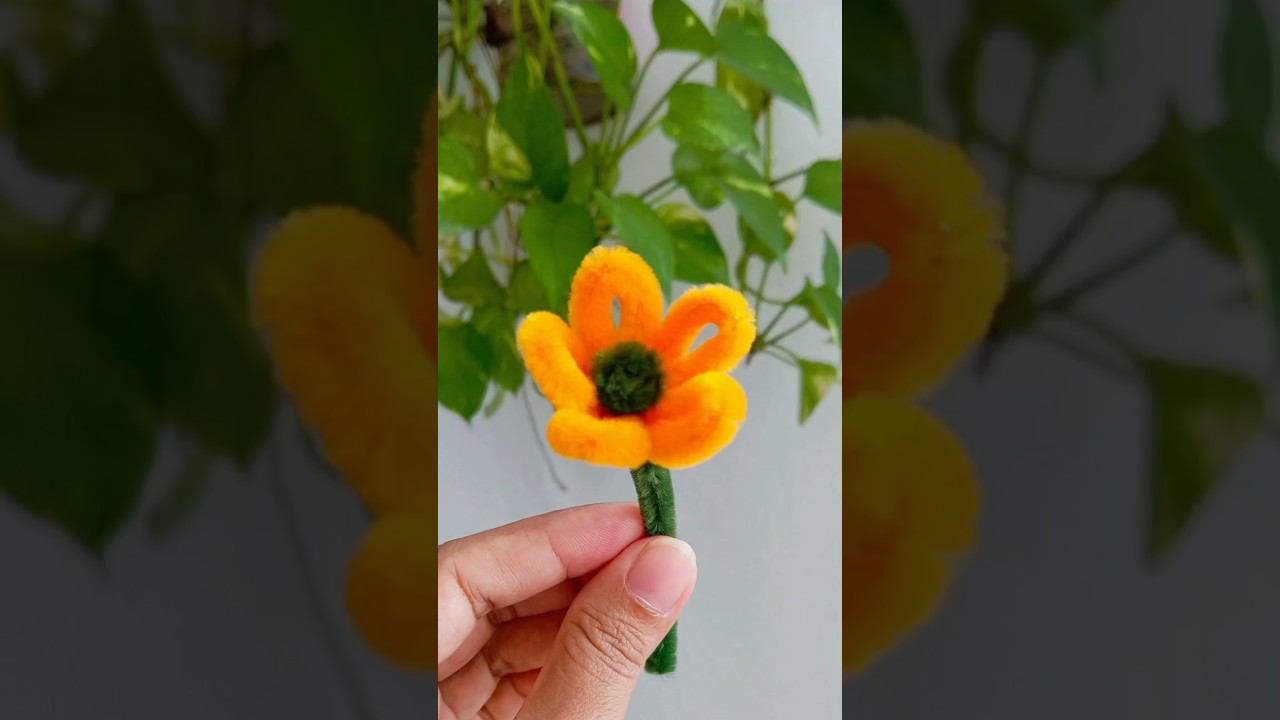 Handmade Chenille Stem Flowers 🧡 #diy #pipecleaners #chenille #shorts #artandcraft #fatimazhandmade
