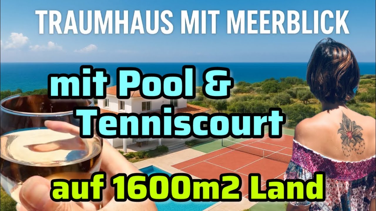 Traumhaus mit Meerblick, Pool & Tenniscourt auf 1600m2 Land in Lapta, Nordzypern 