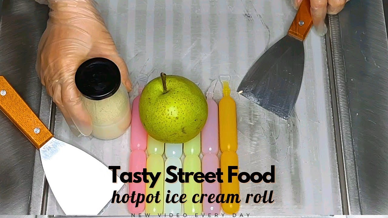 How to make Hotpot Ice Cream Rolls with pear and ice cream water | Tasty street food