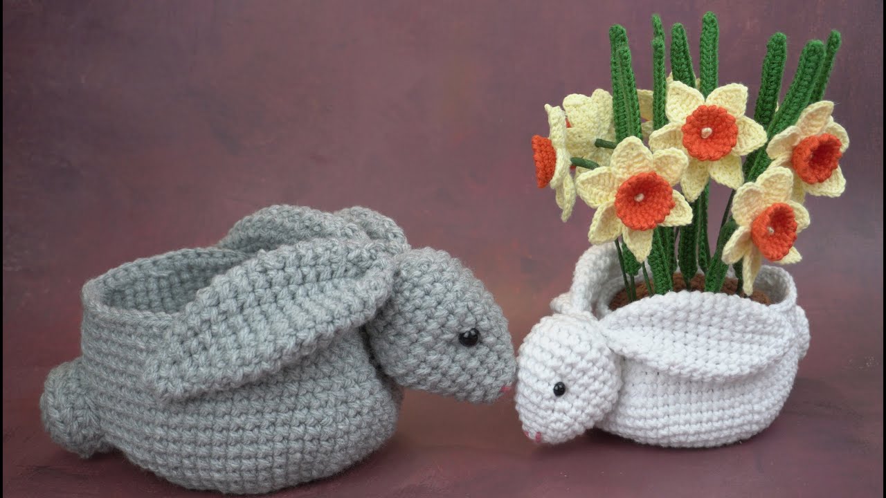 CONEJITO CESTA, MACETA TEJIDO EN CROCHET
