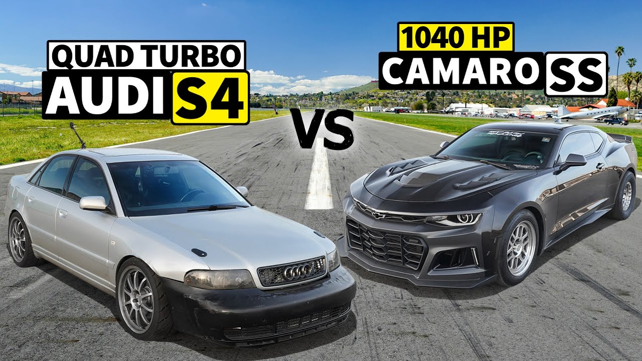 Quad Turbo Audi S4 vs 1040hp Camaro SS in NO PREP Drag Race!