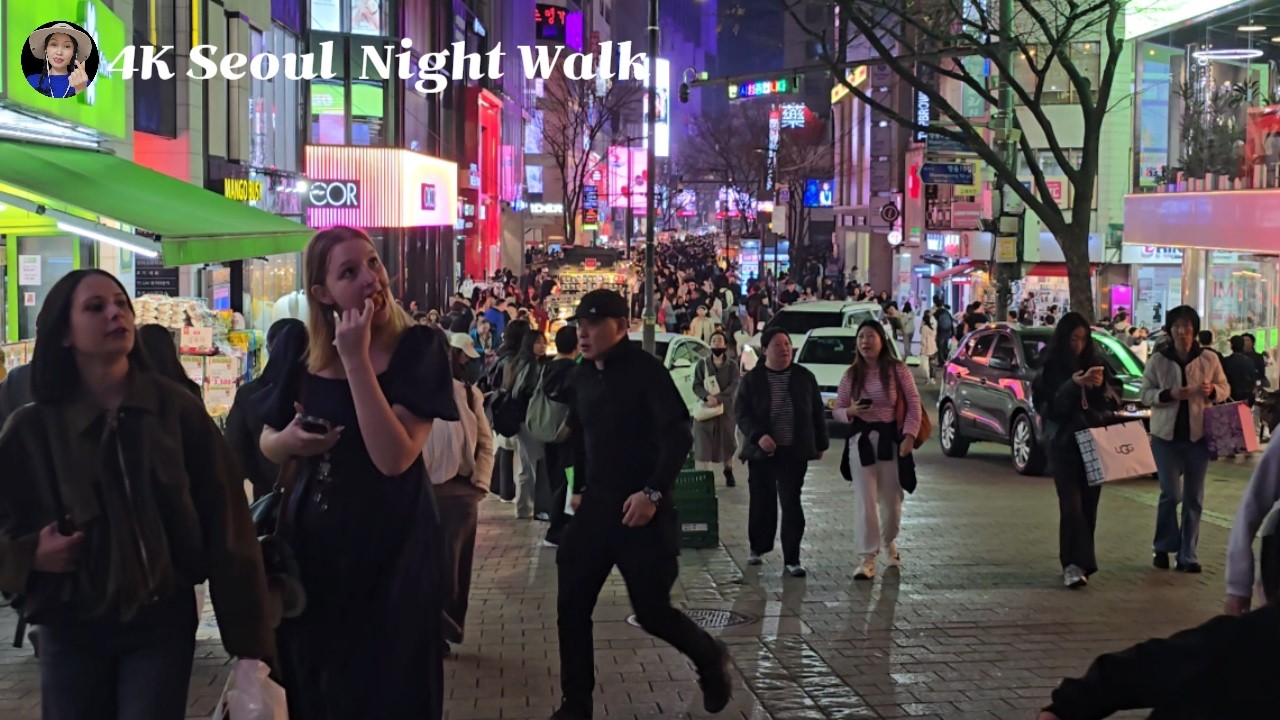 4K Walking Tour &ndash; Myeongdong Nightlife | Street Food & Lively Crowds in Seoul, Korea