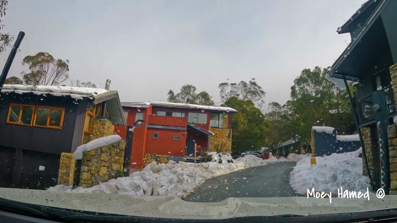 Driving through a snowy village during winter 2022 #thredbo #australia #snow #meditation #4k #gopro