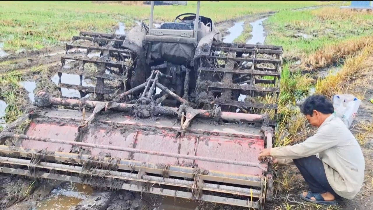 Máy xới kubota mang dàn xới quá lớn 