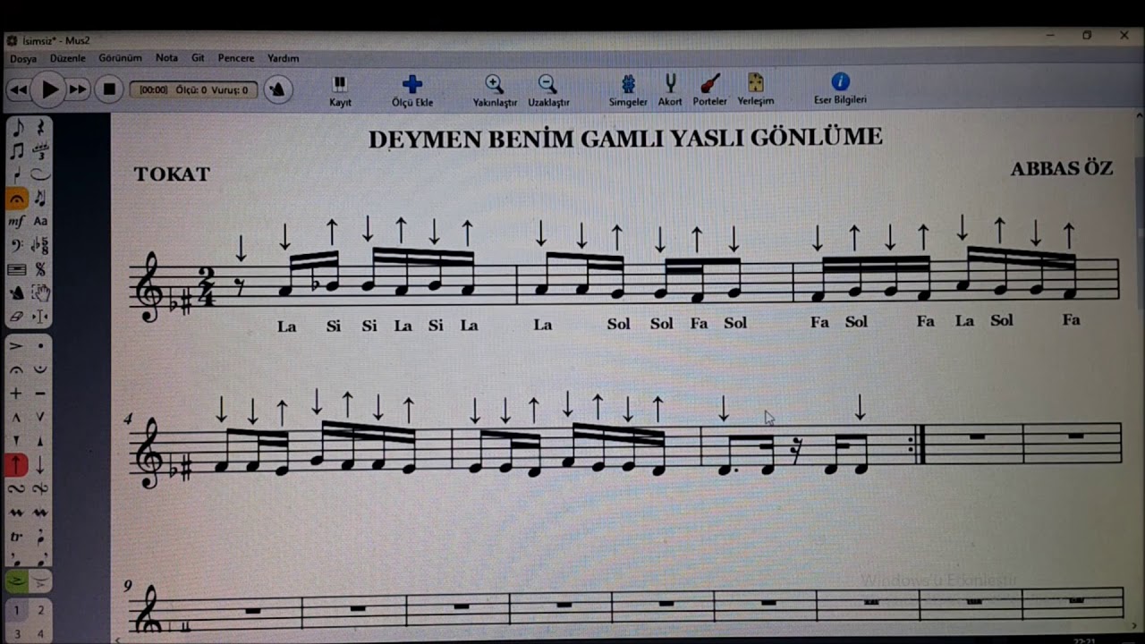 MUS2 ADLI NOTA YAZIM PROGRAMININ KULLANILIŞI