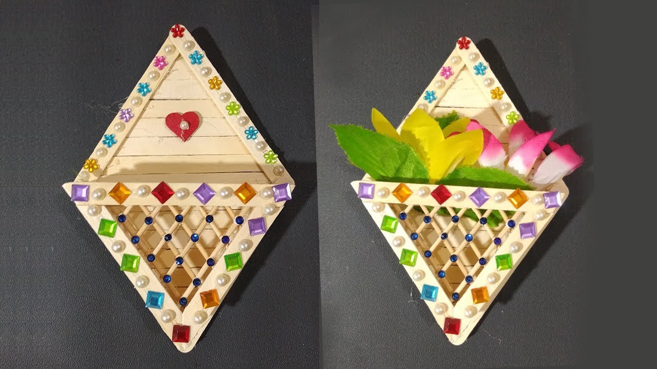 Easy Flower Vase From Ice Cream Sticks | Wall Decor Idea | Best Ice Cream Stick Craft Idea
