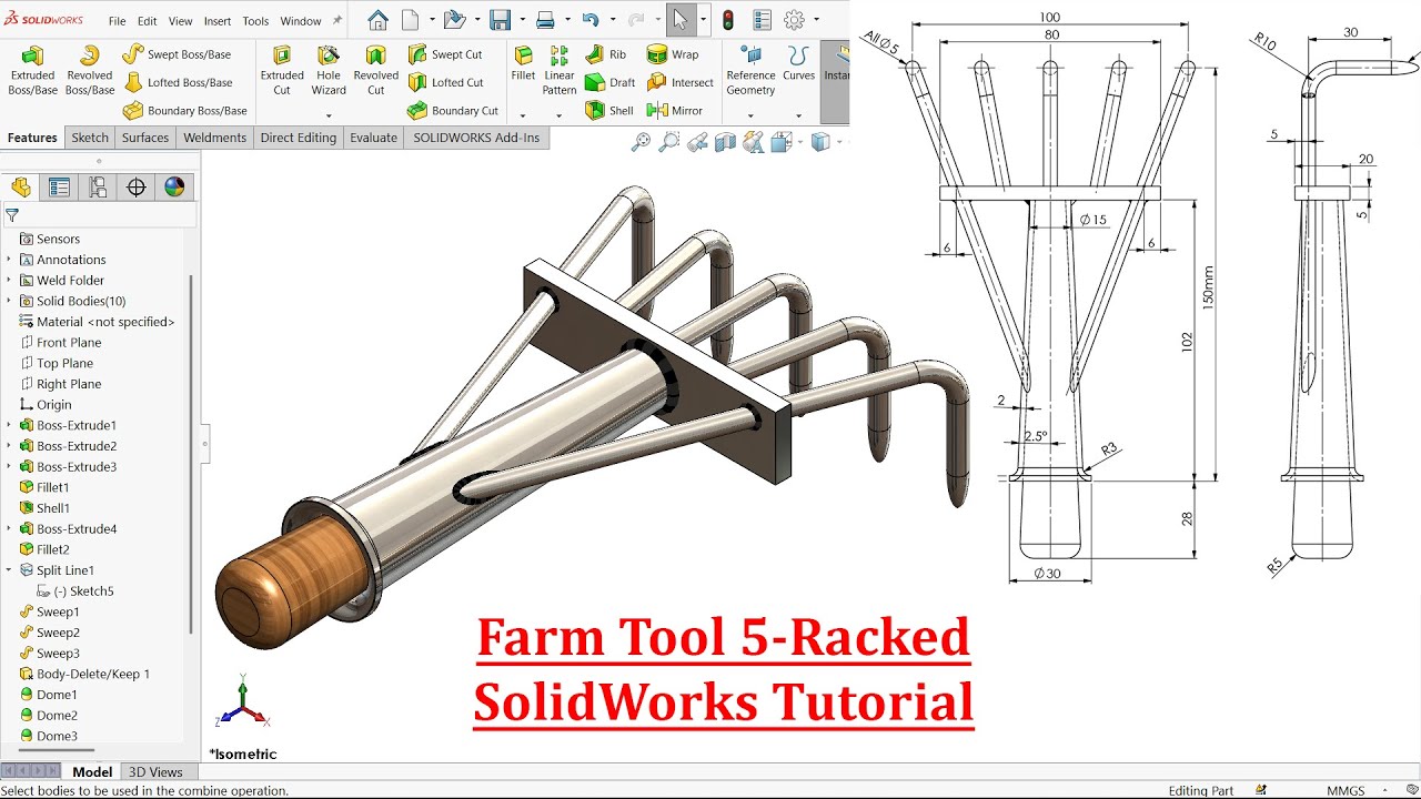 Farm Tool Five Racked Modeling in SolidWorks