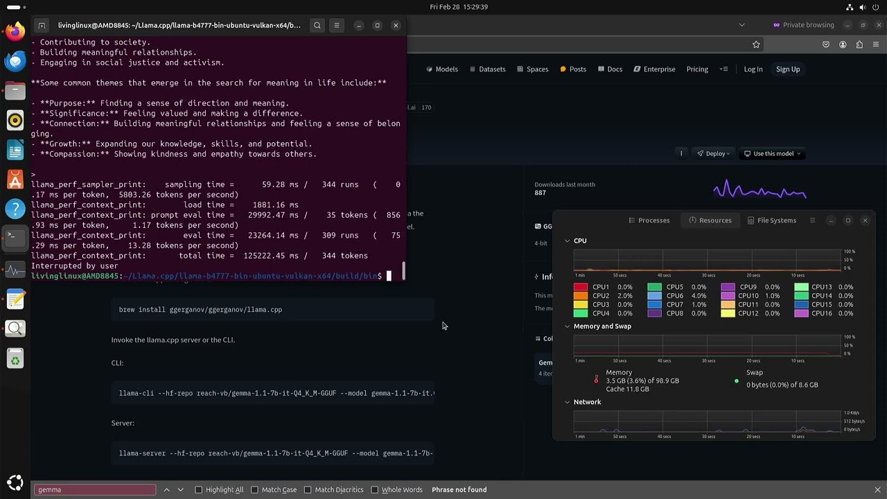 Llama.cpp AMD Ryzen 7 8845HS CPU против 780M iGPU