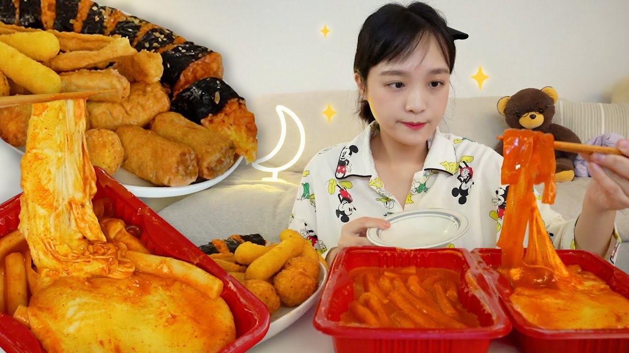 🌝✨중국당면+치즈추가 신전떡볶이 먹방 ! 감기엔 역시 떡볶이…🤒 로제신전,치즈신전김밥,잡채말이,치즈스틱 등 [달밤의나도] REALSOUND MUKBANG | tteokbokki
