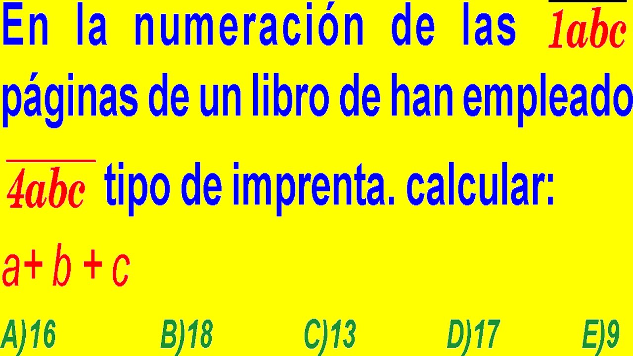 CANTIDAD DE CIFRAS EN LA NUMERACIÓN DE UN LIBRO  TIPOS DE IMPRENTA EJERCICIO RESUELTO