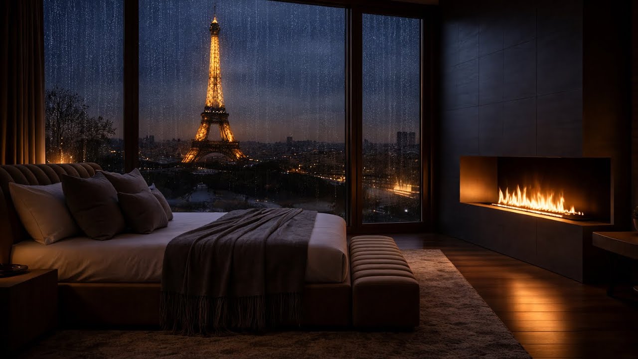 Rain Sounds for Sleep Instant Relaxation in a Luxury Apartment Overlooking the Eiffel Tower • NO ADS