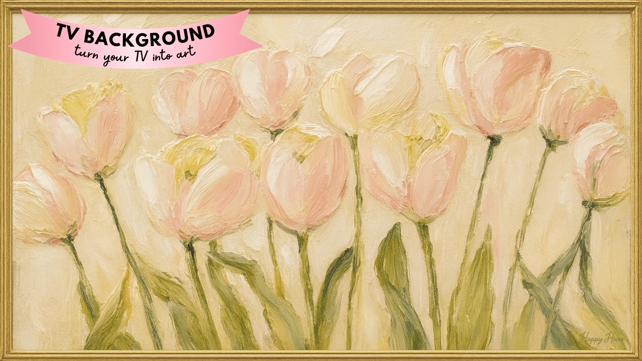 Pink Tulip TV Painting &bull; Soft Spring Girly Floral Aesthetic TV Wallpaper &bull; 4K Frame TV Art No Sound