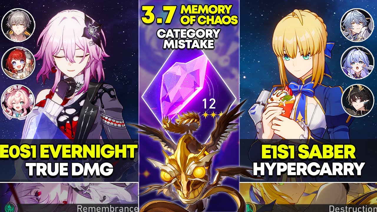 E0S1 Evernight True DMG i E1S1 Saber Hypercarry | Memory of Chaos 12 | Honkai Star Rail 3.7