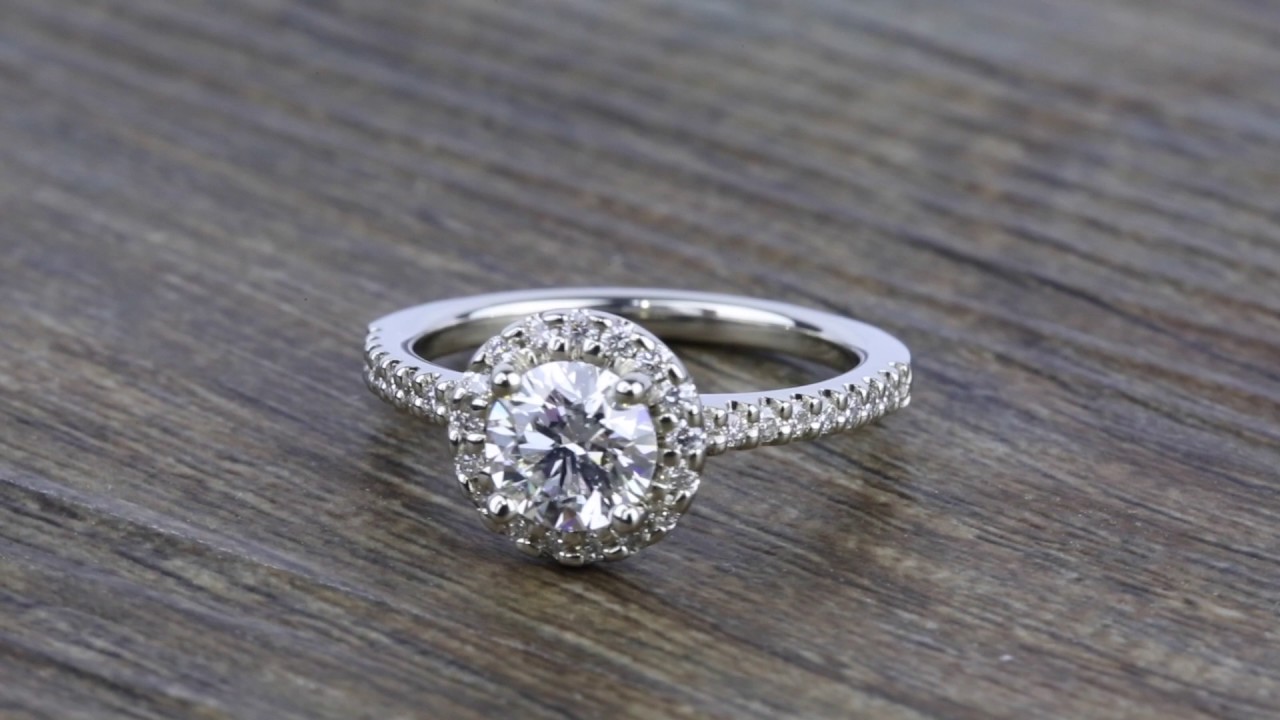 Pave Halo Diamond Engagement Ring in White Gold (0.73 ct.)