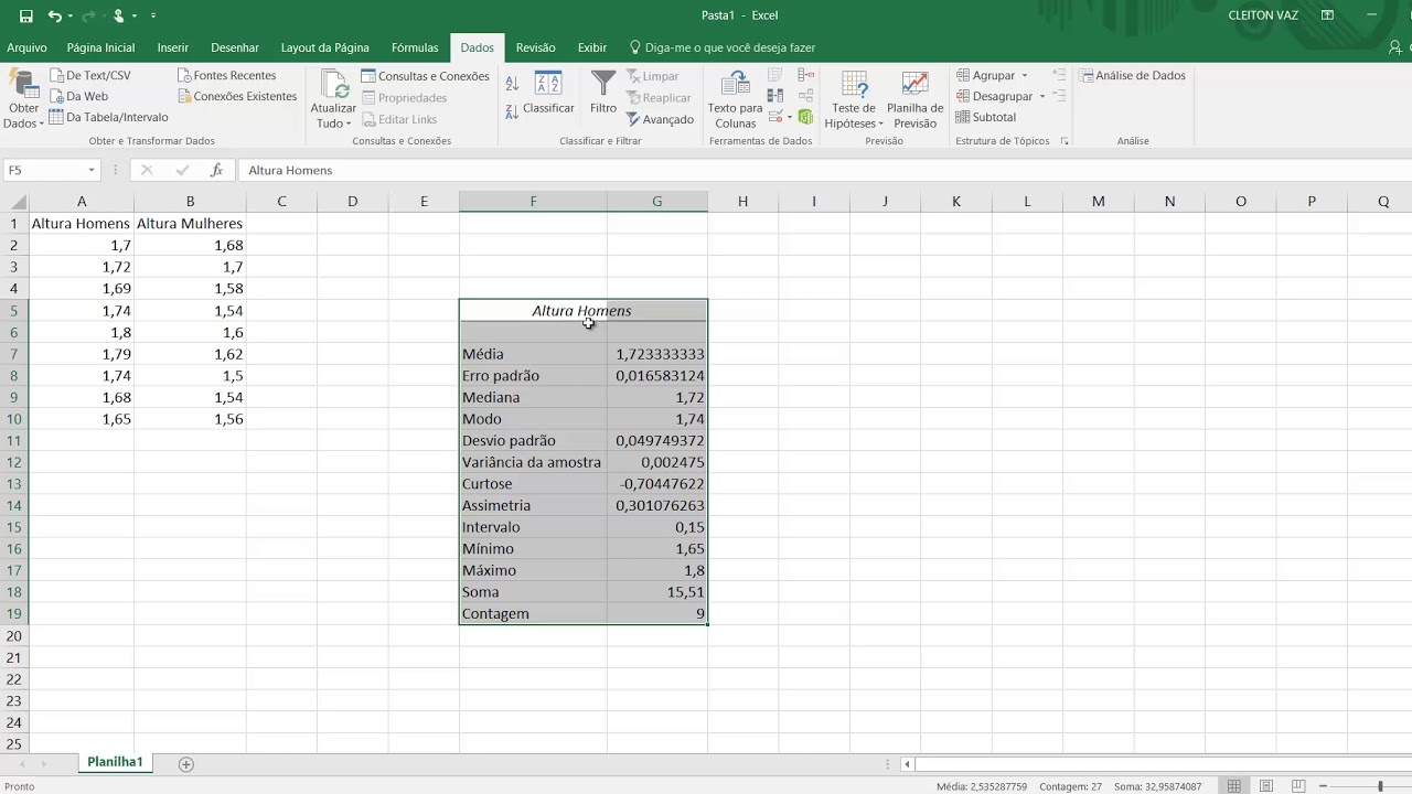 Estatística Descritiva no Excel